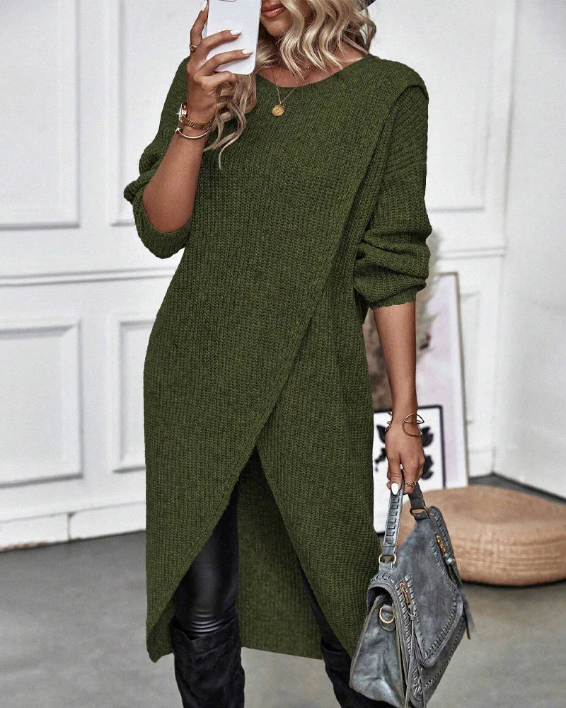 Street-wave Black Knit Belted Sweater Dress For Women Cozy Elegant Midi Casual Chic Everyday