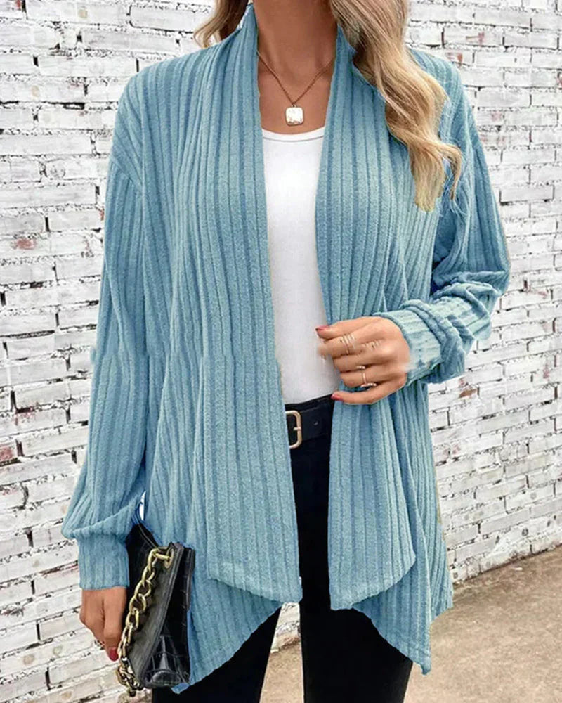 Street-wave Womens Ribbed Knit Cardigan Open Front Longline Versatile Layering Cozy Comfort