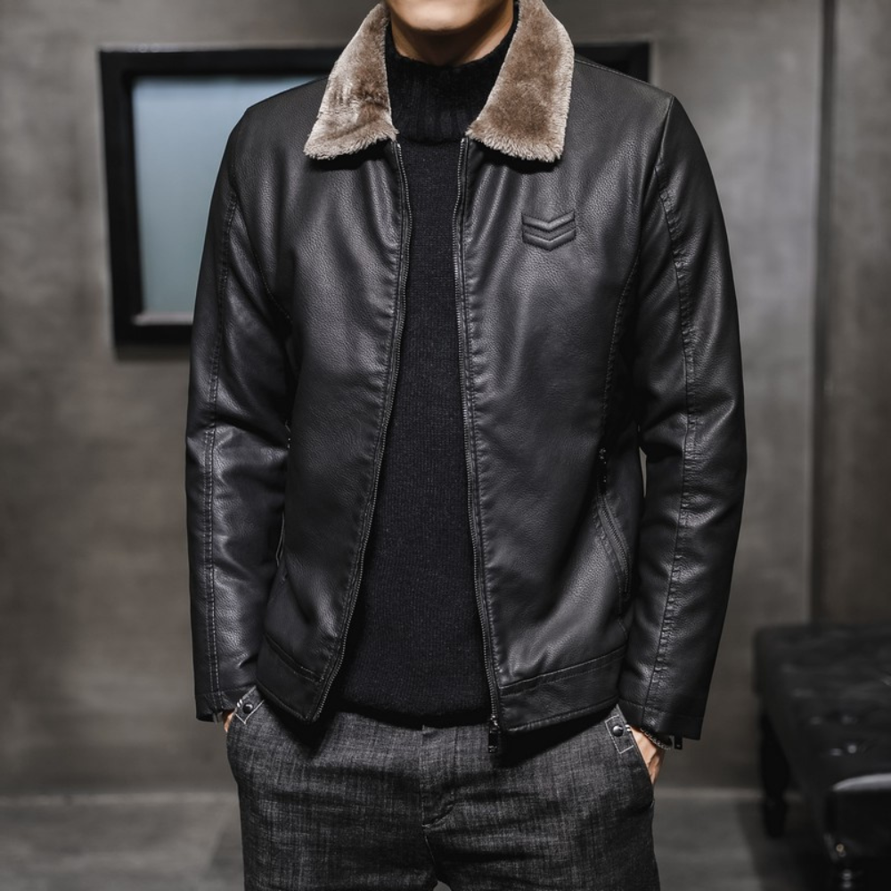 Street-Wave Leather Jacket With Fleece Collar For Men Premium Warmth Ethically Sourced