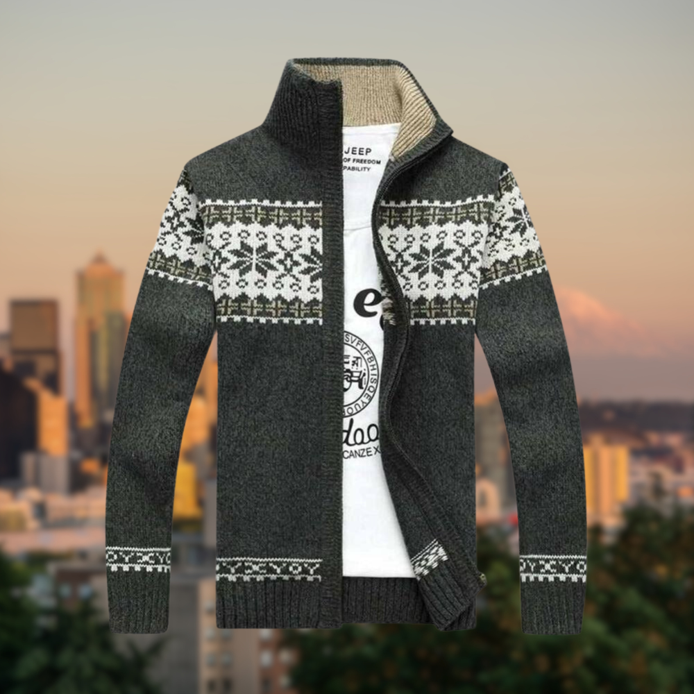 Streetwave Nordic Zip Cardigan For Men Cozy Festive Reindeer Pattern Knit Sweater