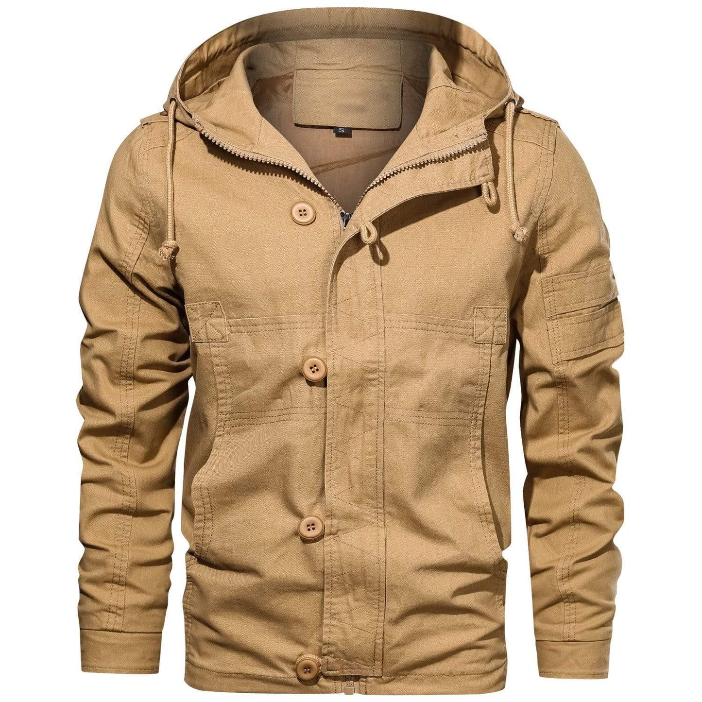 Street Wave Olive Utility Jacket For Men With Adjustable Hood And Pockets