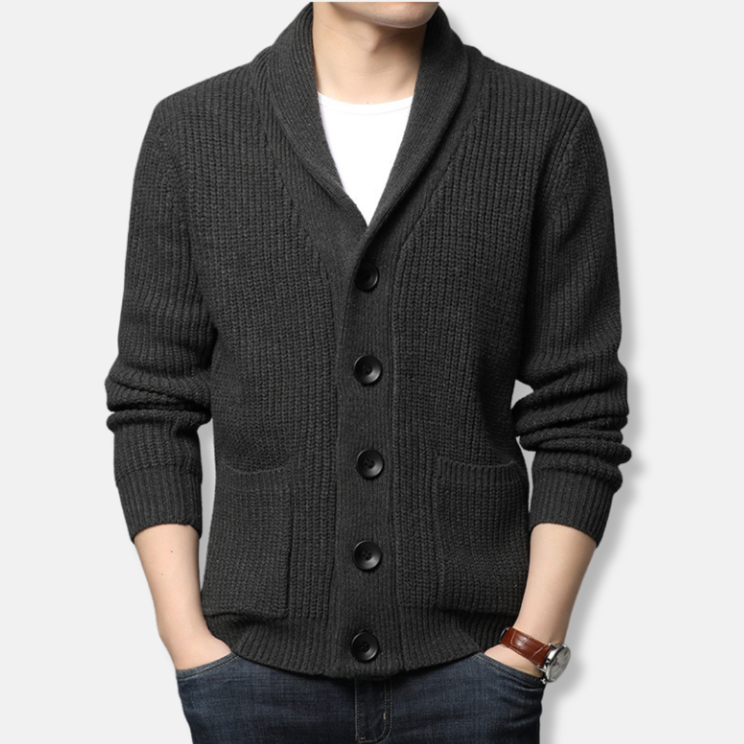 Street-Wave Men's Cardigan With Shawl Collar Patch Pockets