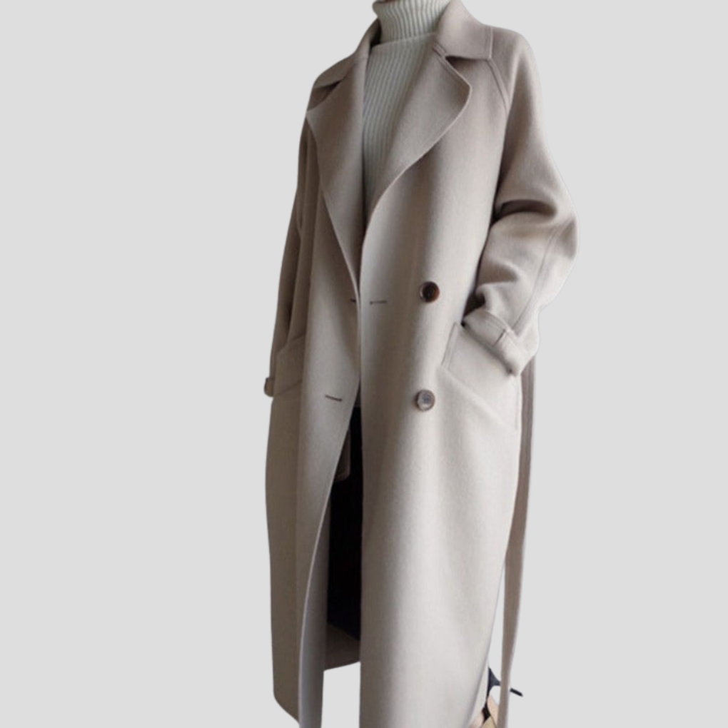 Street-Wave Long Wool Coat For Women With Knee-Length Cut Button Front High Collar Elegant Warmth