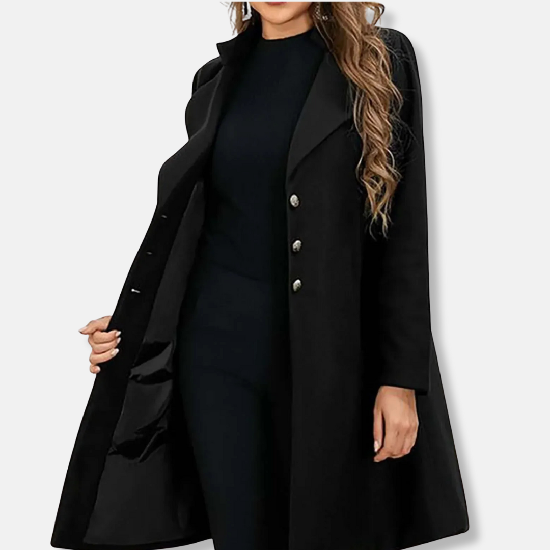 Street-Wave Wool Coat Women Slim Fit Mid-Length Double-Breasted Notched Lapel Elegant Tailored Outerwear