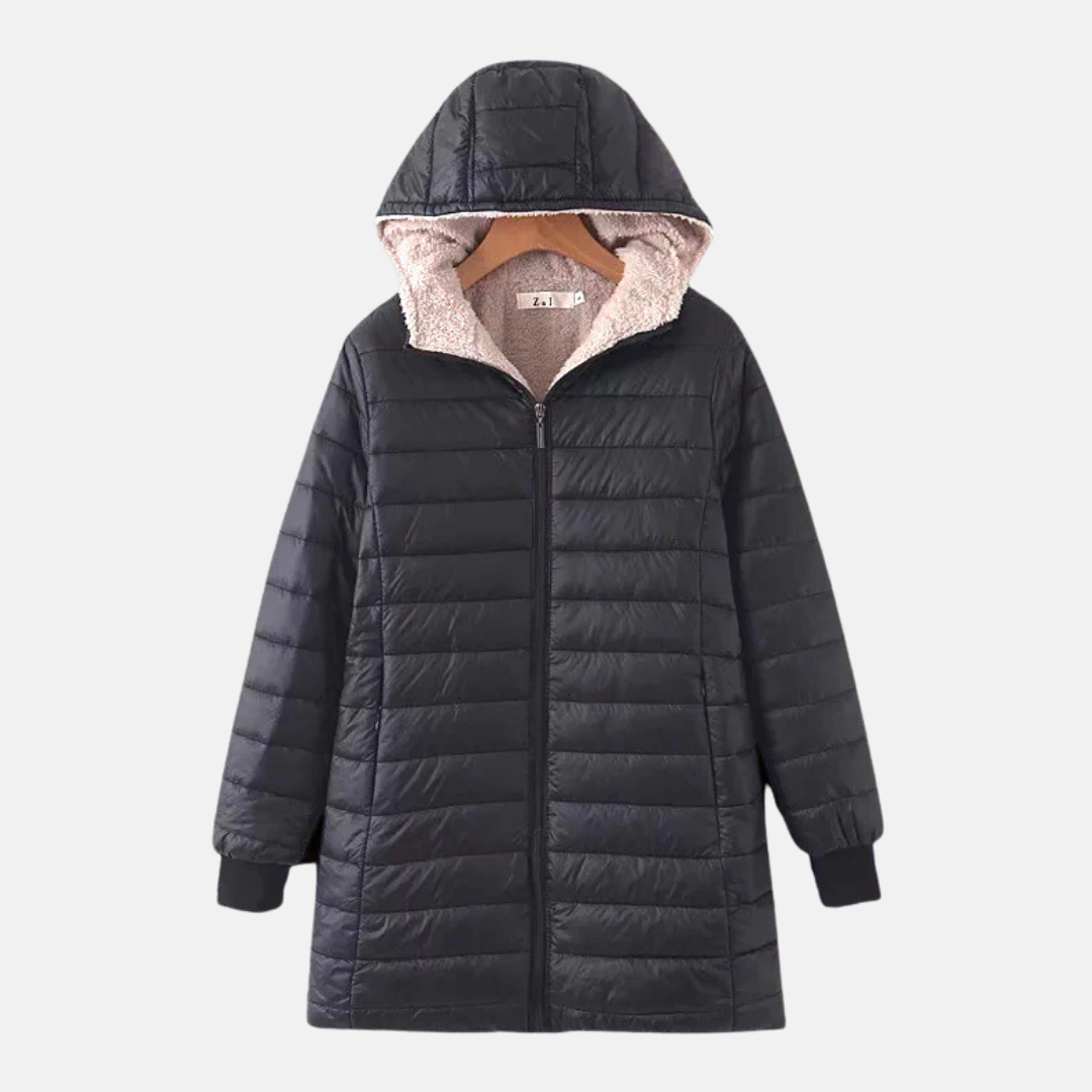 Streetwave Puffer Jacket Hooded Mid Length With Soft Fleece Lining For Women Cozy Warmth And Style