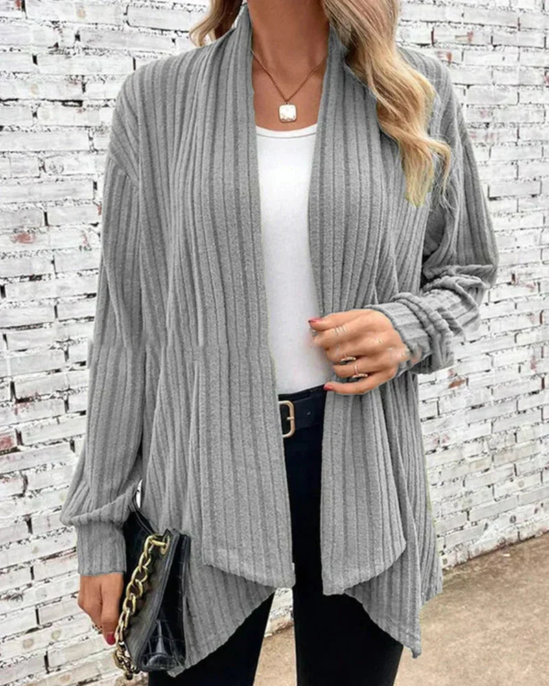 Street-wave Womens Ribbed Knit Cardigan Open Front Longline Versatile Layering Cozy Comfort