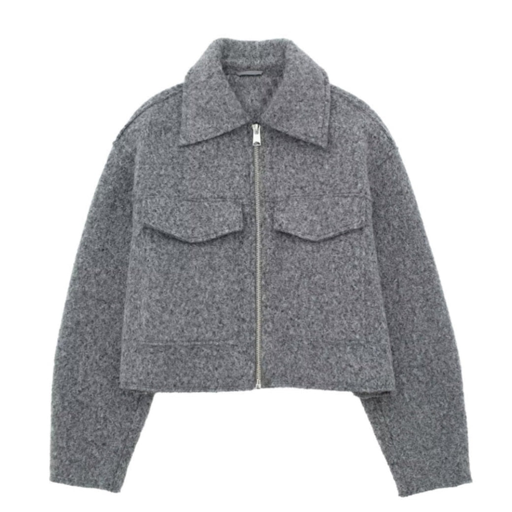 Street-wave Short Wool Jacket With Sharp Collar Structured Warmth For Modern Women