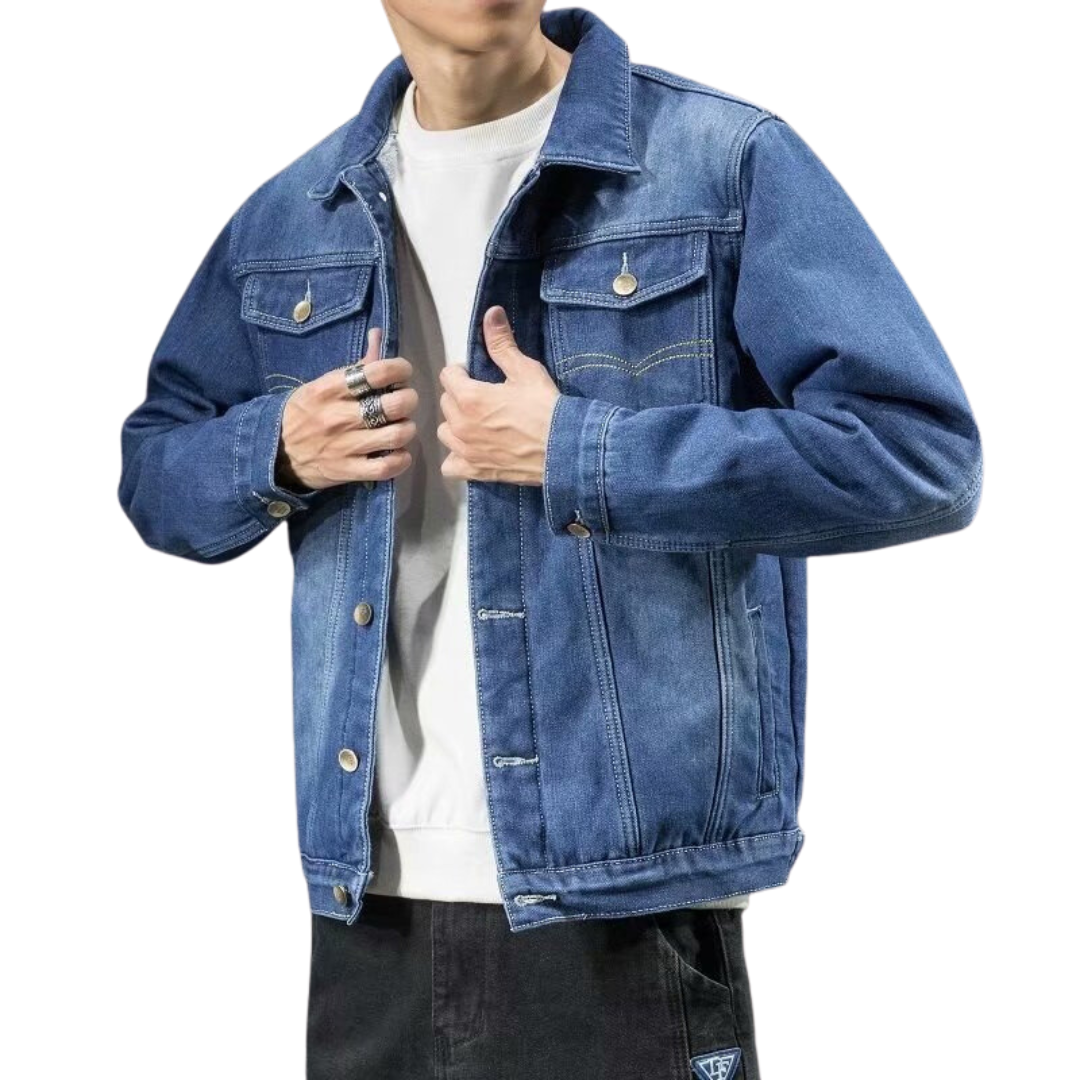 Street-wave Warm Fleece-Lined Denim Jacket For Men With Ample Pockets And Cozy Comfort Winter Essential