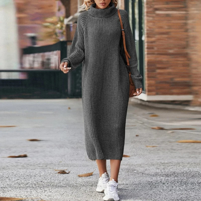Street-Wave Cozy Maxi Sweater Dress With Collar For Women Relaxed Knit Comfort And Style