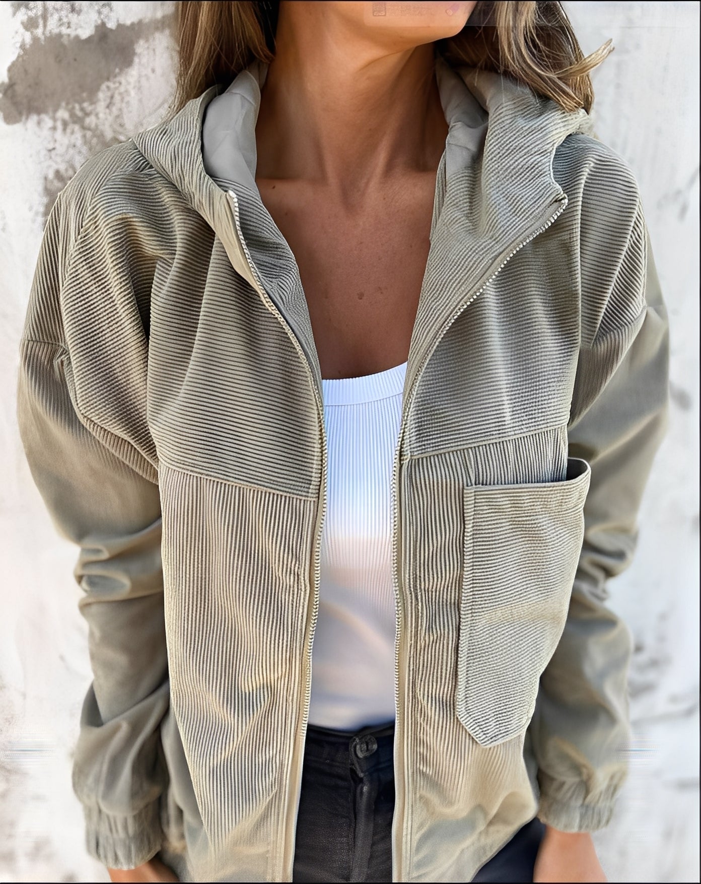 Street-wave Corduroy Hooded Jacket For Women Casual Comfort Modern Everyday Outerwear
