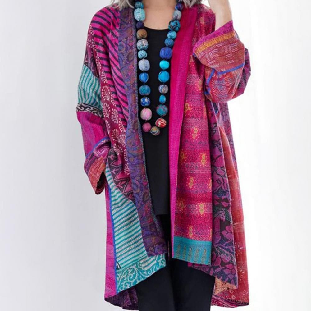 Street-wave Bohemian Patchwork Kimono Jacket For Women Lightweight Airy Open Front Layering
