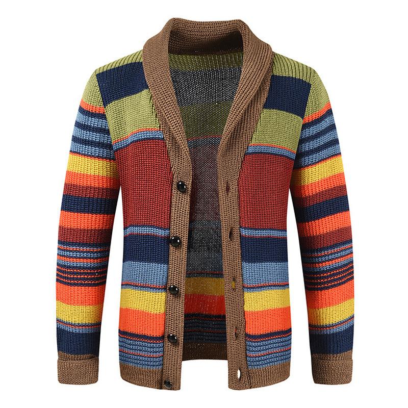 Street-wave Multicolor Block Knit Rollneck Sweater for Men Bold Warmth and Style