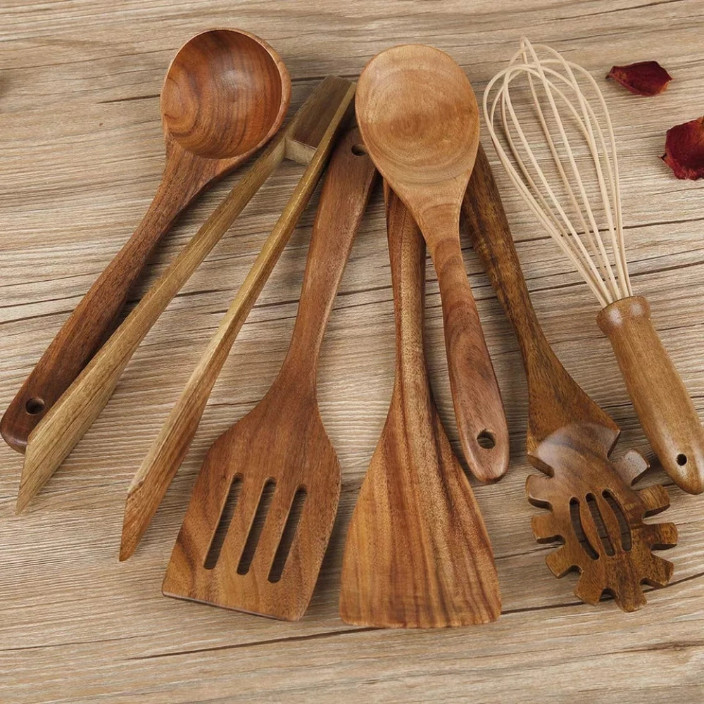 Minimalist Wooden Cooking Utensils Set with Ergonomic Handles - Street-Wave