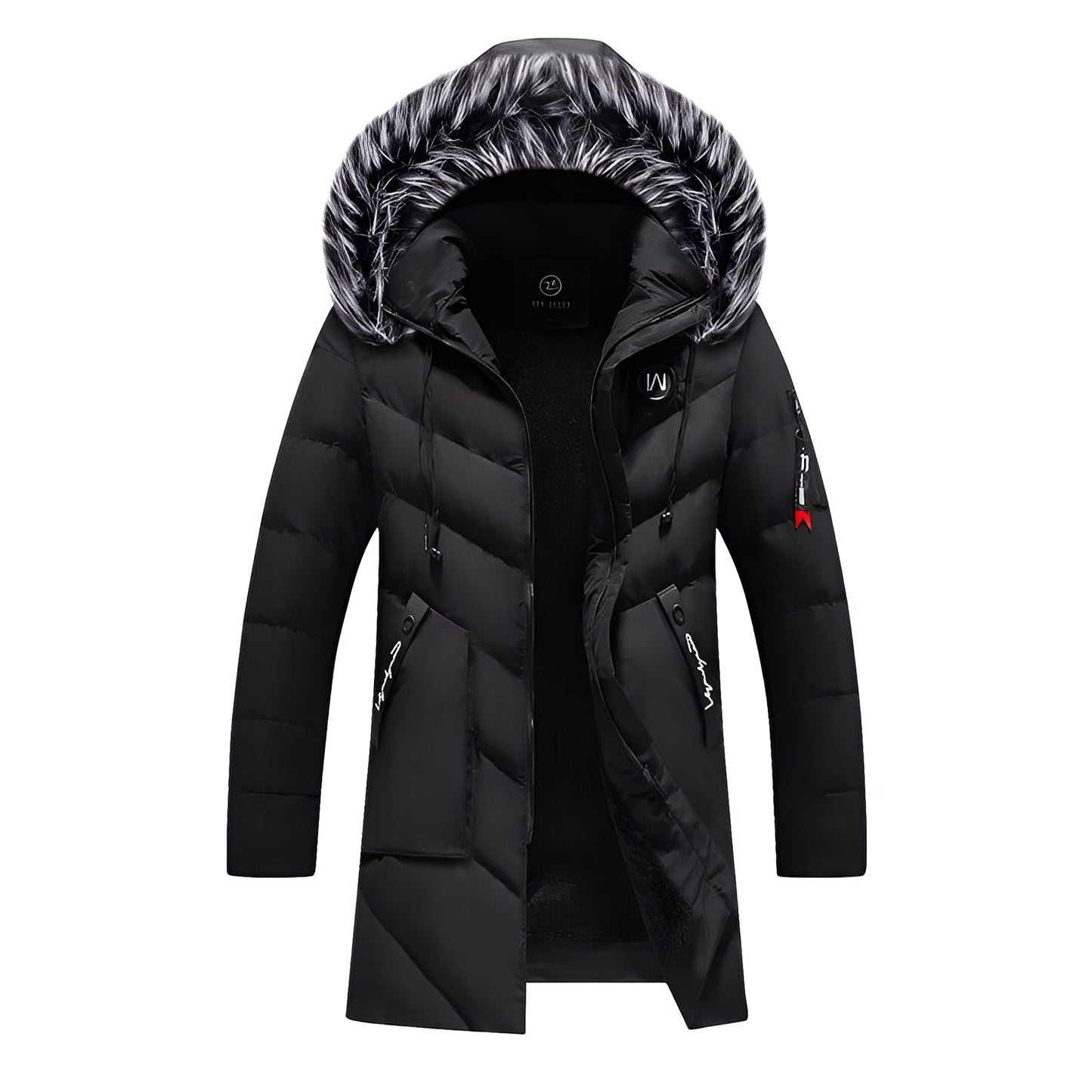 Street-wave Mens Burgundy Puffer Jacket With Faux Fur Hood Warm Insulation Windproof