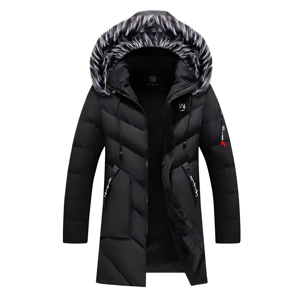 Street-wave Mens Burgundy Puffer Jacket With Faux Fur Hood Warm Insulation Windproof