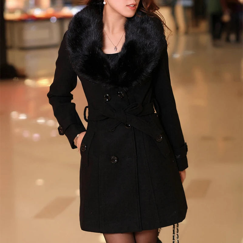 Street-Wave Tailored Coat With Faux Leather Collar For Women, Elegant Outerwear For Everyday And Formal Events
