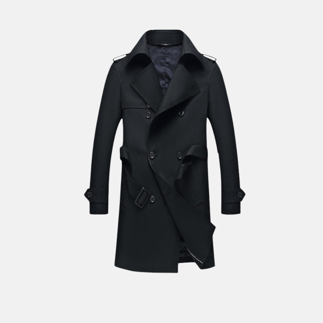 Men's Trench Coat With Smooth Fabric Slim Fit Double Breasted Detachable Belt Edition