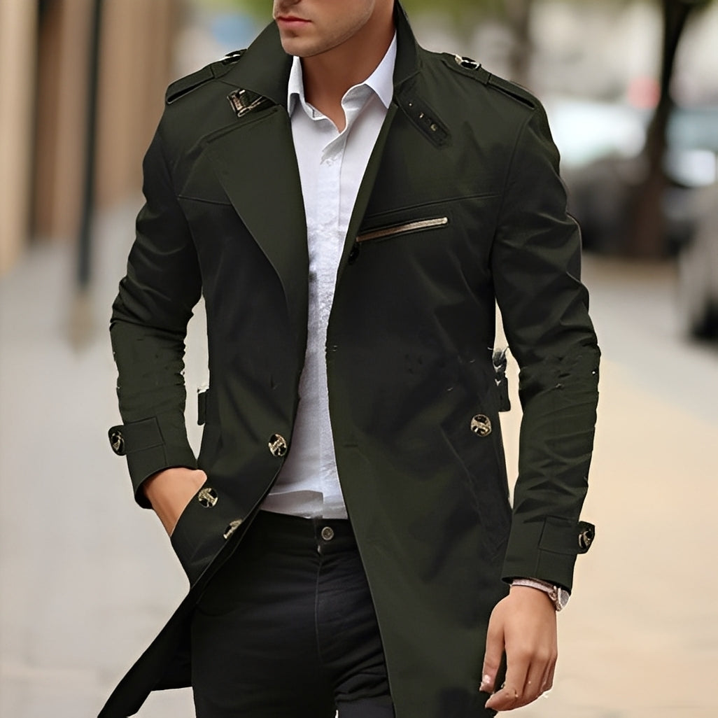 Street-Wave Men's Trench Coat With Reversed Collar For Elegant Classic Style And Modern Sophistication