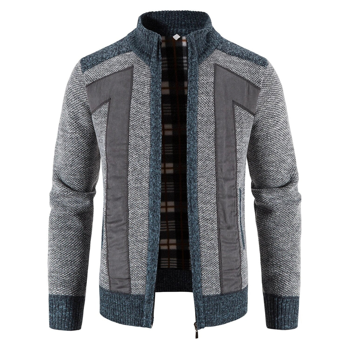 Street-Wave Knit Cardigan For Casual Looks With Warm Roll-Neck And Zip Cozy Everyday Style For Men