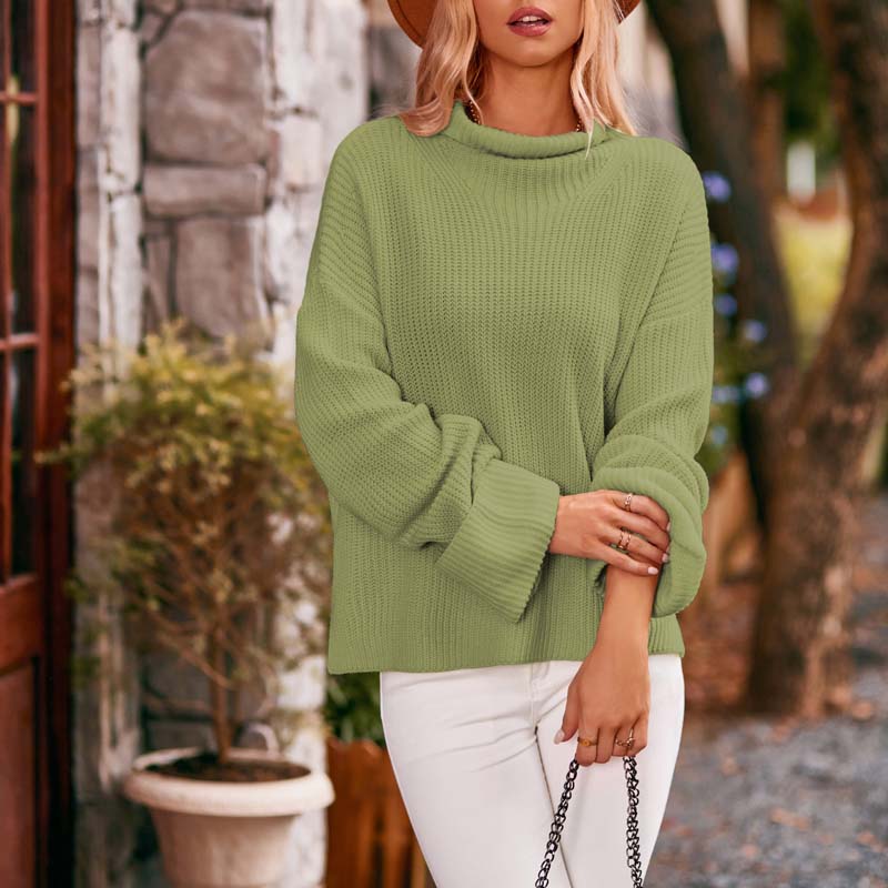 Street-wave Womens Bell Sleeve Knit Sweater Ivory Cotton Acrylic Blend Cozy Stand Collar