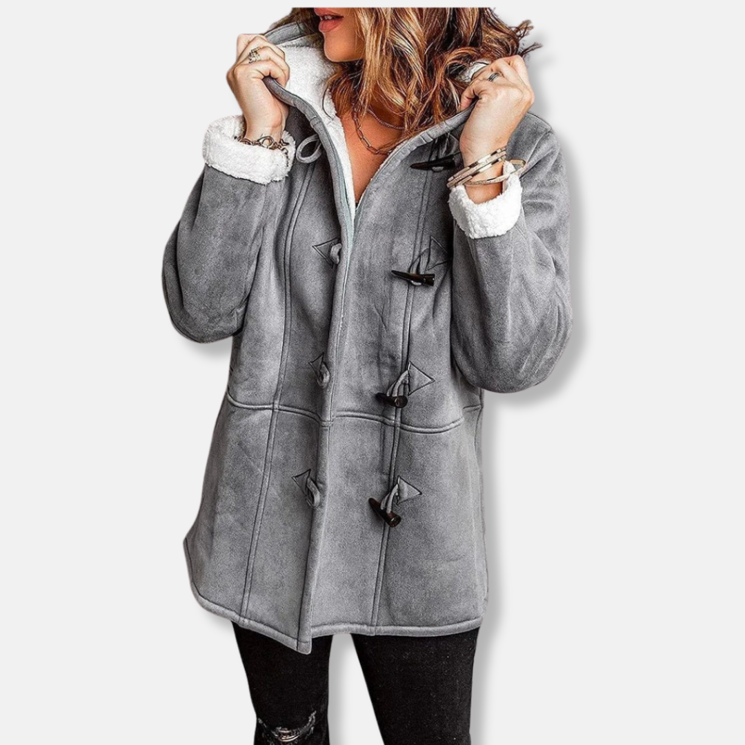 Street Wave Fleece Jacket With Hood Plush Lining Mid Length Toggle Closure Cozy Warm For Cold Days