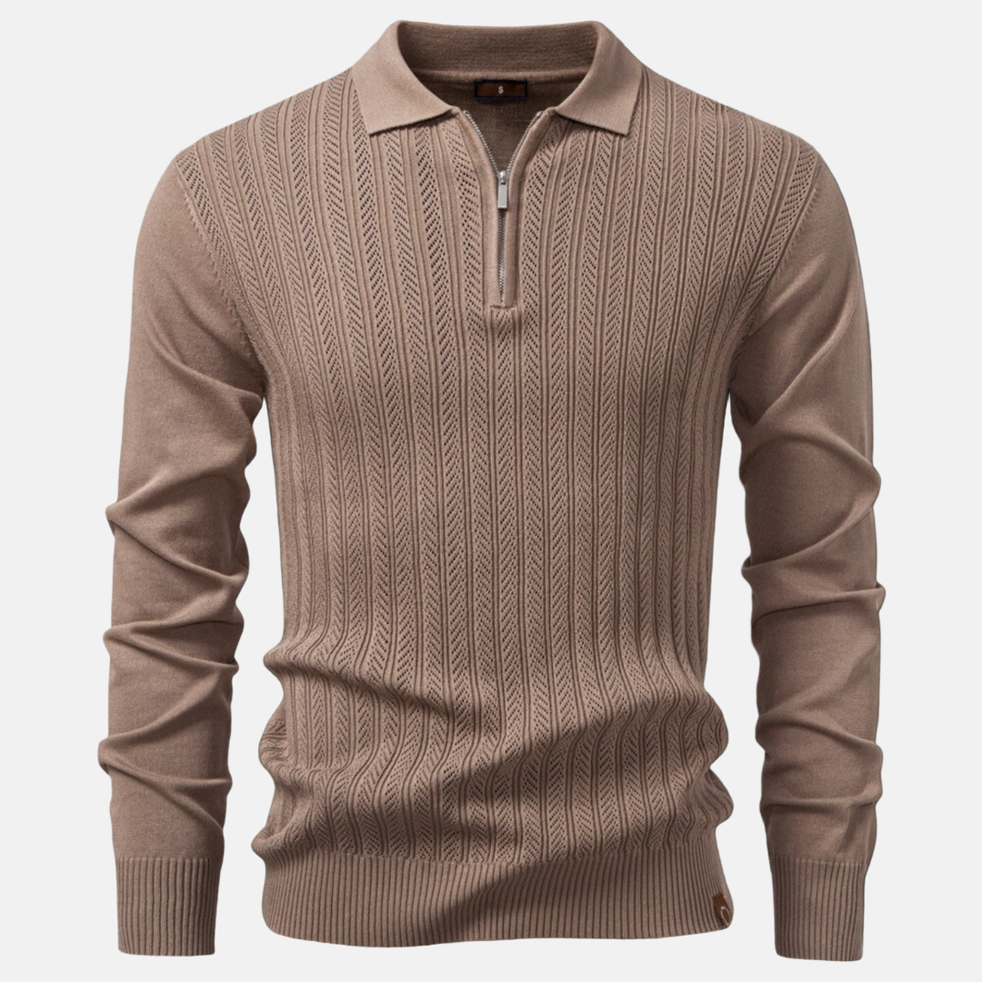 Men's Knit Blend Slim Fit Polo Collar Half Zip Sweatshirt For Smart Casual Style
