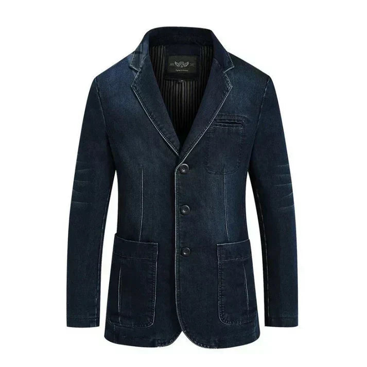Aiden Mens Denim Blazer Trendy Formal Casual Jacket With Modern Tailoring And Versatile Style
