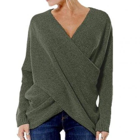 Street Wave Women's Ribbed Wrap Sweater With V Neck Elegant Flattering Fit For Casual Or Festive Wear
