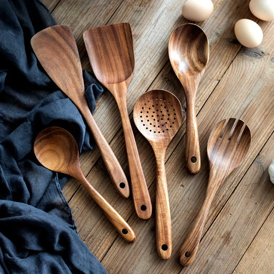 Rustic Wooden Kitchen Utensil Set with Holder - Street-Wave