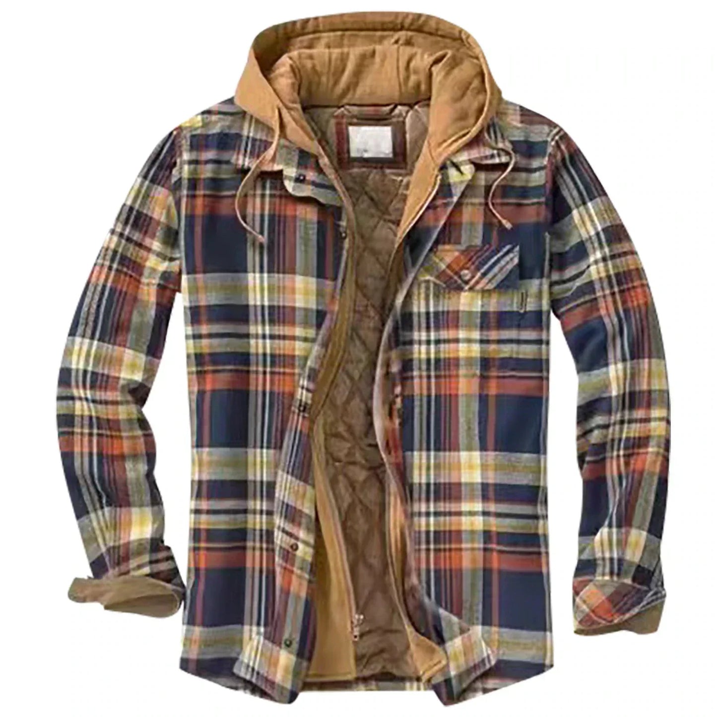 Street-wave Patchwork Hoodie Jacket For Men Warm Insulated With Multiple Pockets