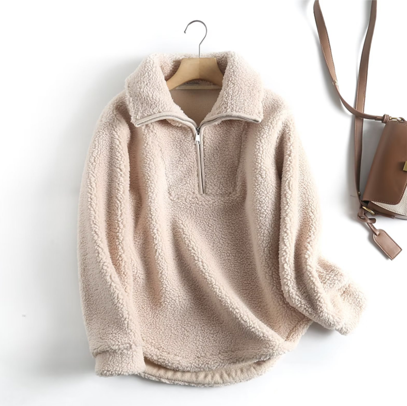 Street Wave Hooded Sherpa Pullover For Women Cozy Plush Warmth Soft Knit Comfort
