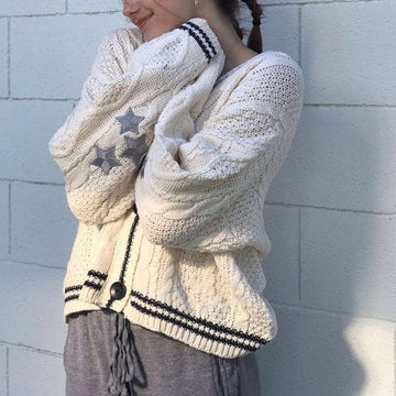 Street Wave Vintage Maral Embroidered Sweater For Women With Star Knit Detailing And Soft Lightweight Comfort
