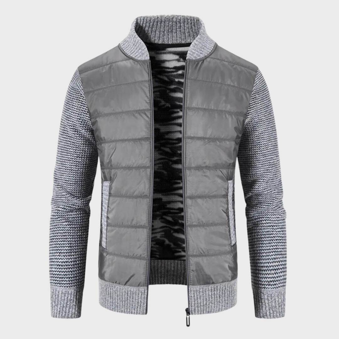 Street-Wave Mens Cardigan Premium Warm Insulated Patchwork Knit With High Collar For Him