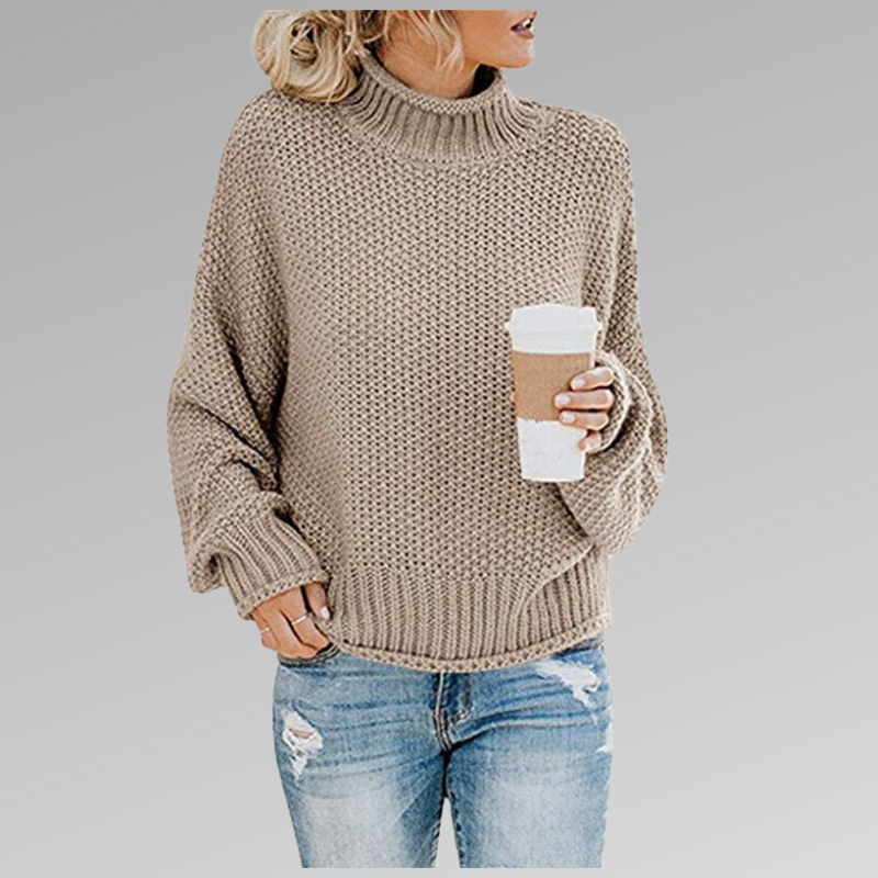 Street-Wave Chunky Knit Pullover With High Collar Warm Acrylic For Women Cozy Casual Essential