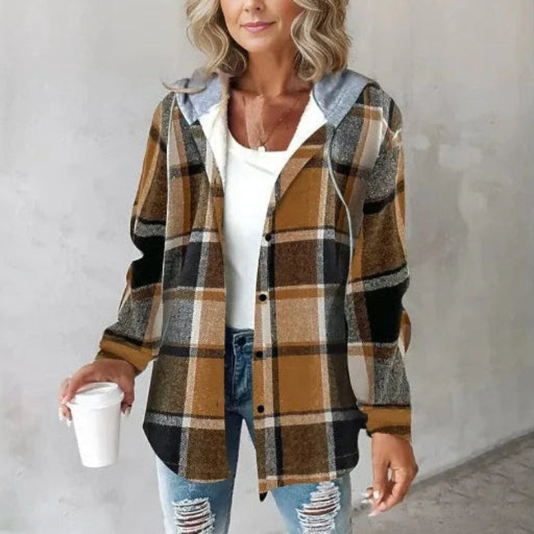 Street-wave Plaid Hooded Coat For Women Cozy Casual Comfort With Practical Hood Everyday Streetwear