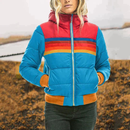Street Wave Retro Colorblock Quilted Jacket For Women Warm Urban Winter Coat Vintage Style