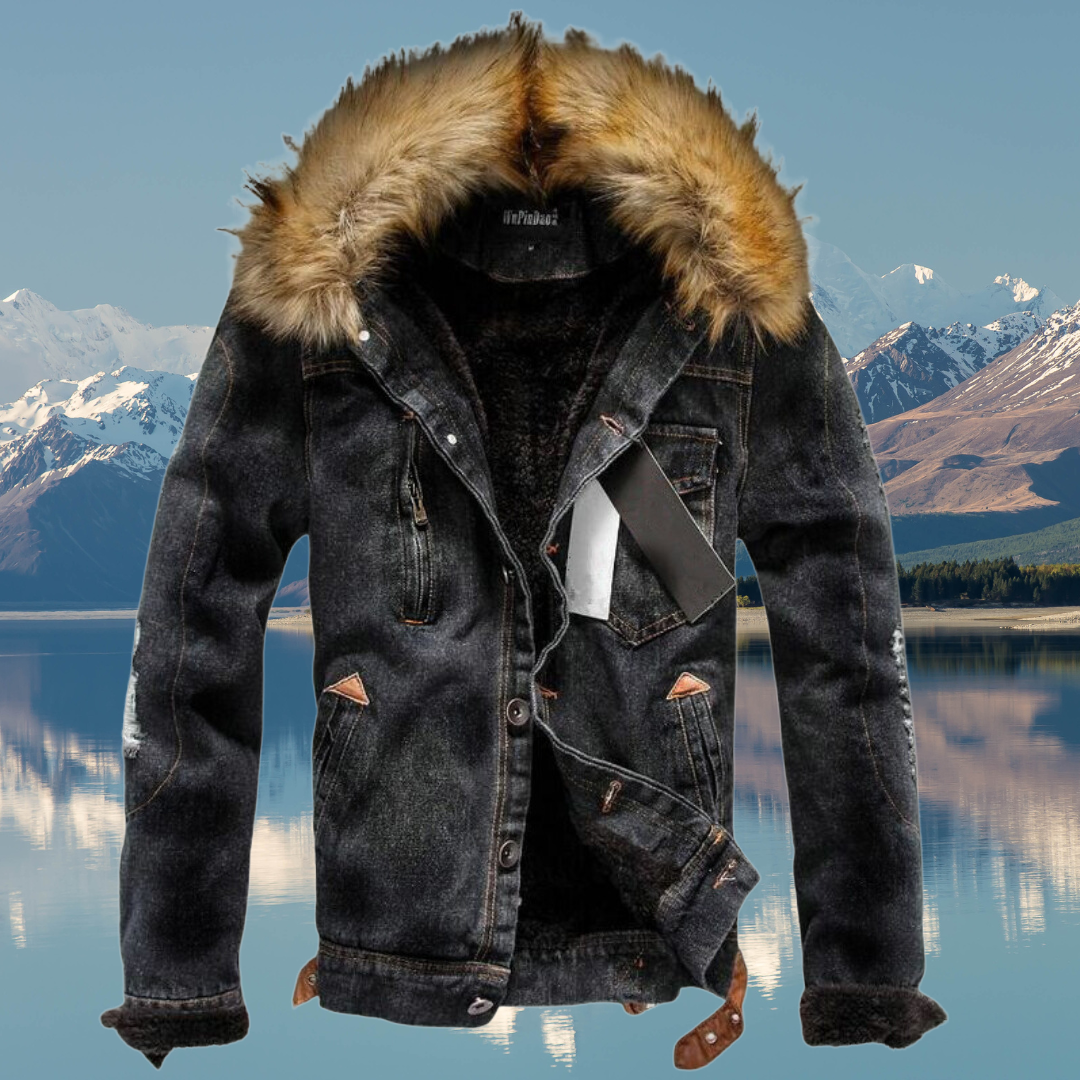 Street-wave Thick Denim Jacket With Faux Fur Collar And Warm Inner Padding For Winter Streetwear Enthusiasts