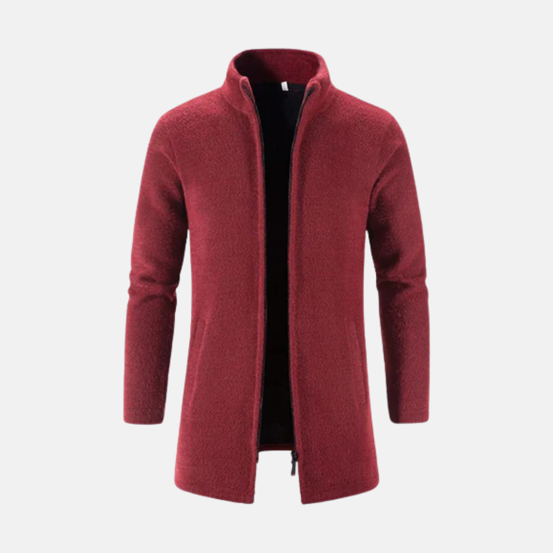 Street-Wave Men's Wool Mid-Thigh Length Coat With Stand-Up Collar And Regular Straight Fit