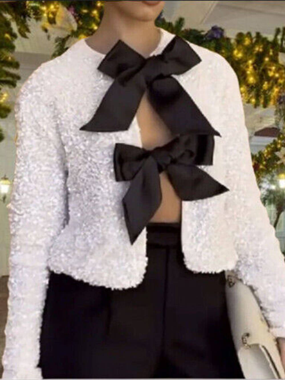 Streetwave Sequin Jacket For Women With Bow Closure Glamorous Party Ready Sparkle