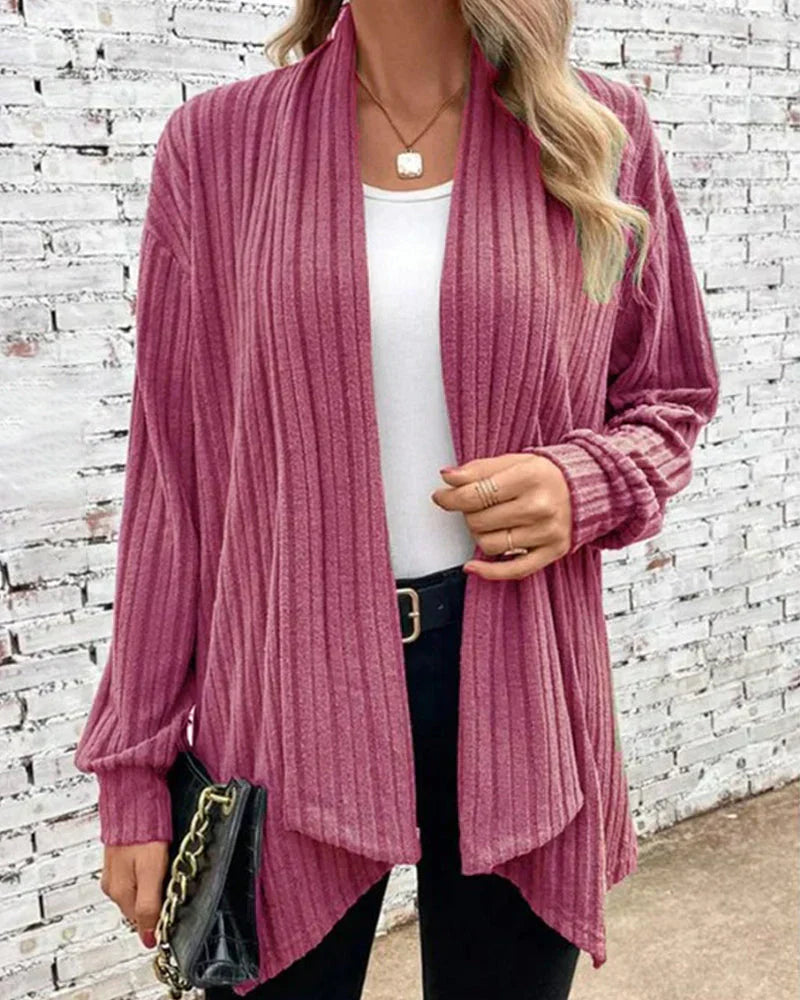Street-wave Womens Ribbed Knit Cardigan Open Front Longline Versatile Layering Cozy Comfort