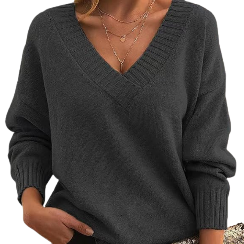 Street-Wave V-Neck Sweater Cozy Wool-Blend For Women