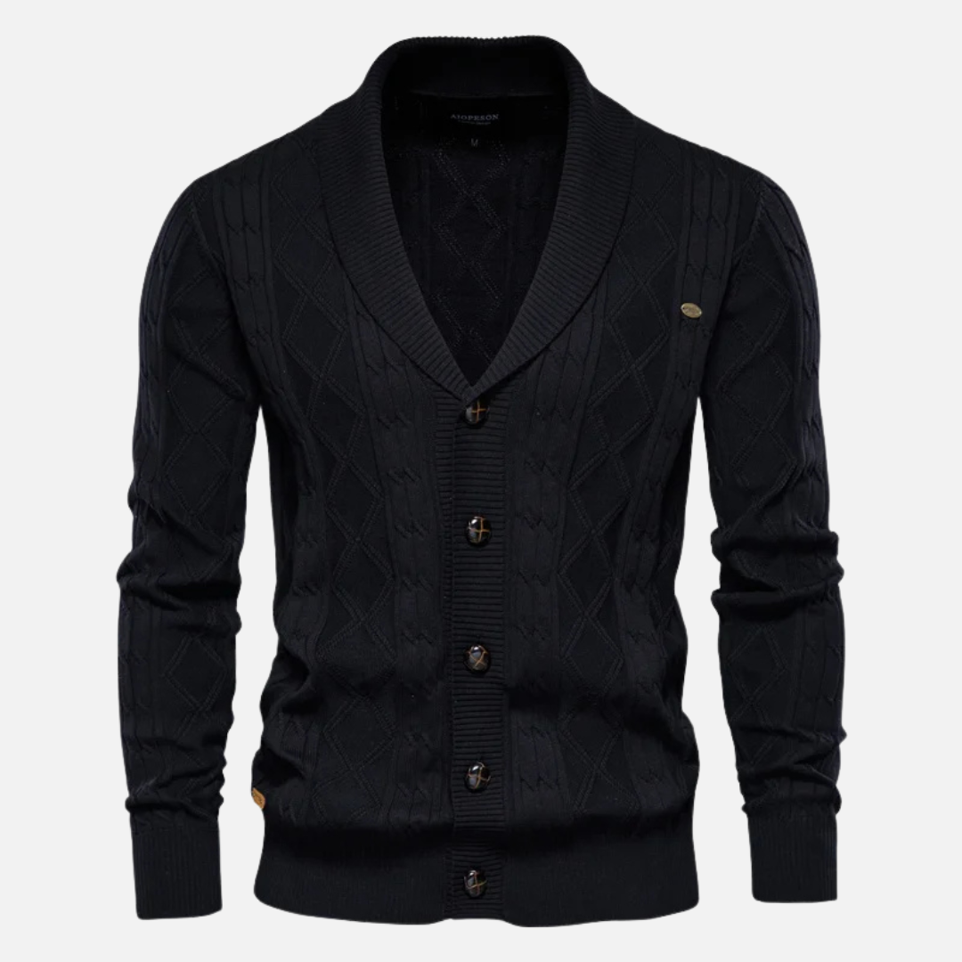 Street-Wave James Argyle Knit Cardigan For Men With Shawl Collar Cotton Blend