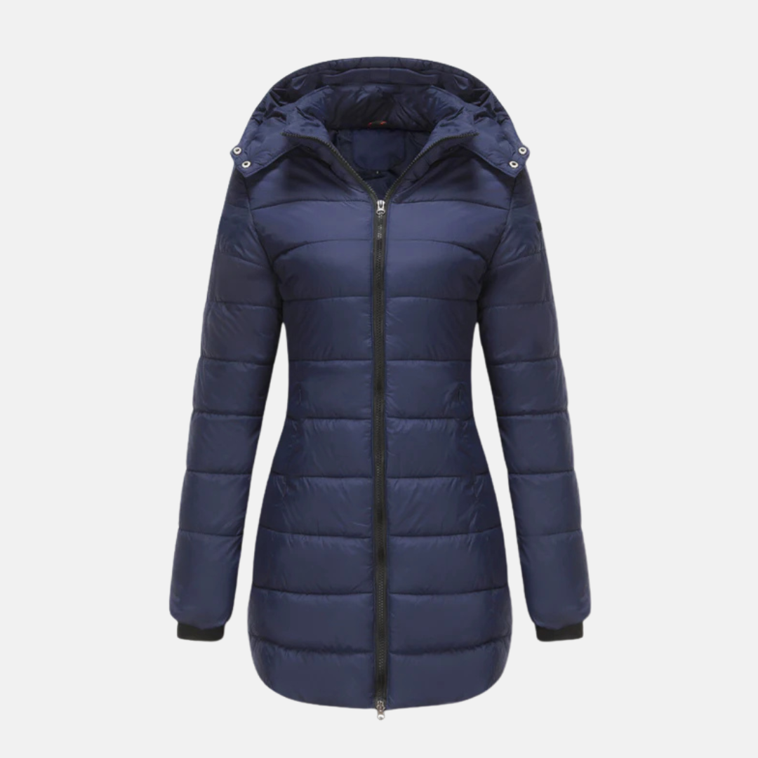 Street-wave Long Puffer Coat for Women with Hood Tailored Fit and Two-Way Zip All-Weather Comfort
