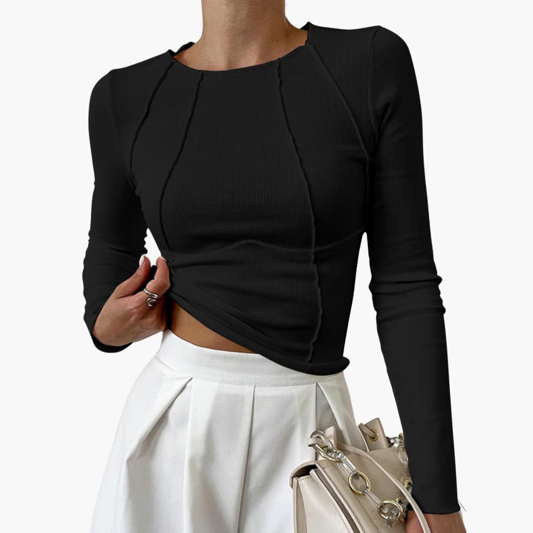 Women's Long Sleeve Top with Sculpted Seams and Fitted Design