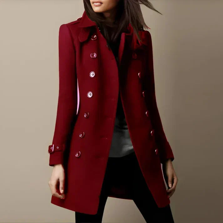Street Wave Womens Coat With Turn Down Collar Double Breasted Buttons Cozy Fall Winter For Women