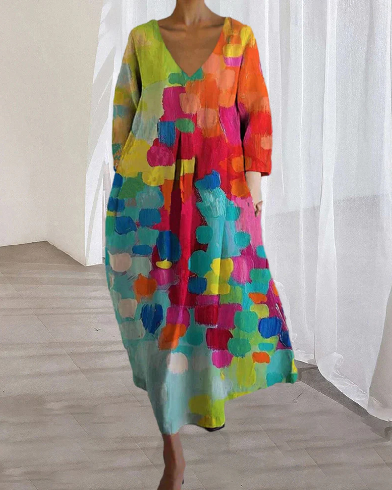 Street-Wave Colorful Abstract Print Summer Dress For Women - Flowing Maxi Breathable Comfort