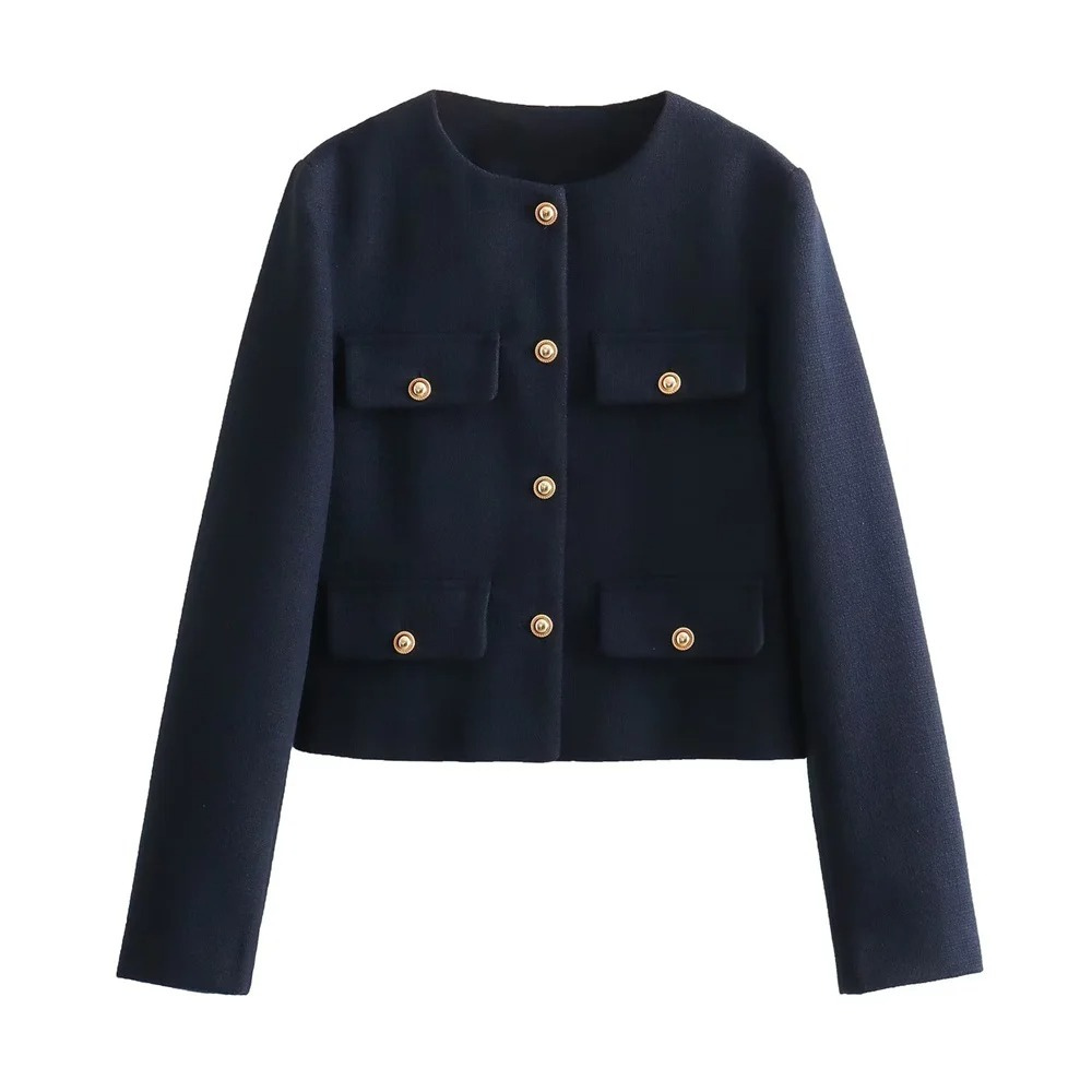 Street-wave Cropped Jacket For Women, Elegant Chic Blazer With Pockets, Modern Wardrobe Essential