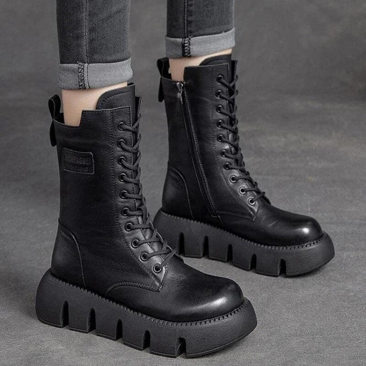 Street-Wave Women's Winter Boots Premium Leather Warmth and Comfort Trendy Combat Style