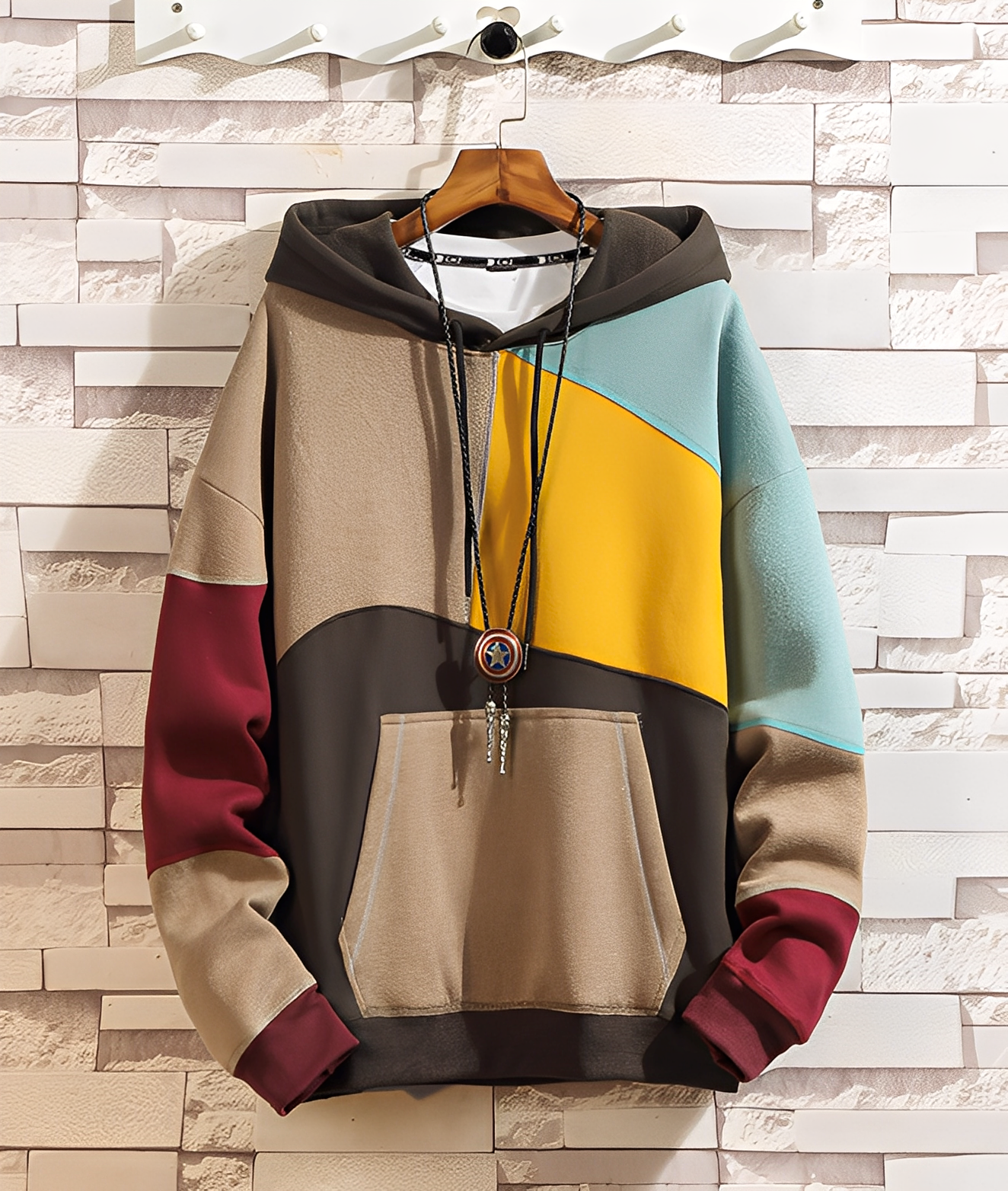 Street-wave Colorblock Hoodie For Men, Ultra Soft Comfort, Modern Design, Hooded Cozy Everyday Wear
