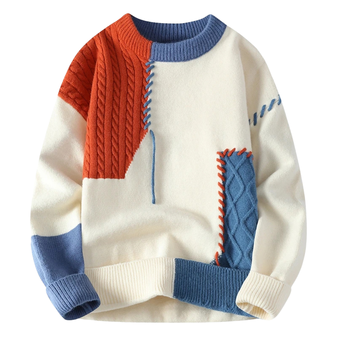 Street-wave Patchwork Knit Sweater for Men and Women Soft Warm Cozy Everyday Streetwear Style